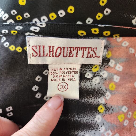 Silhouettes Red Black Sleeveless  Silky  Button Tunic Blouse Size 3X - Picture 4 of 4